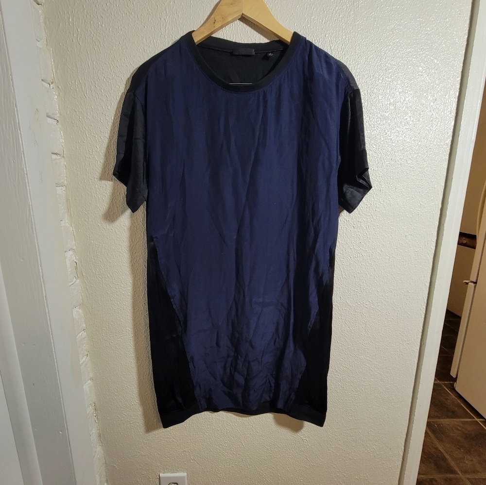 ATM 100% Silk Black Navy Shirt Dress sz S Quiet Luxury Chic Minimalist